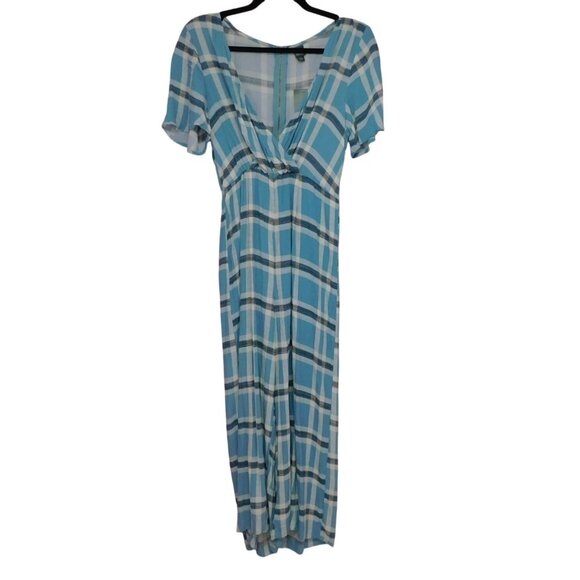 Wild Fable XS Blue Plaid Short Sleeve V-Neck Jumper Dress NWT - Picture 1 of 10